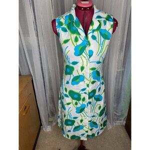 shirt dress floral vintage 1960s mod flower power white blue green